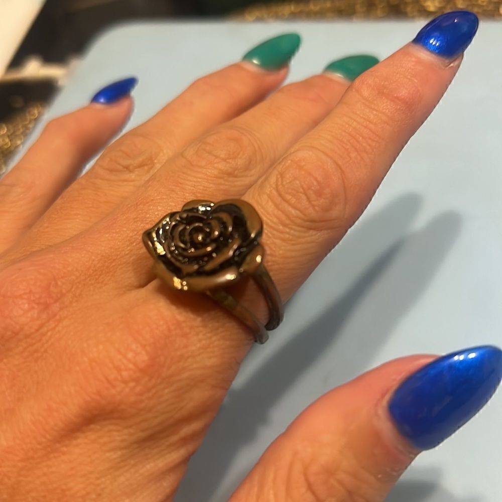 Rose Flower Ring Metal Ring - Bronze Heavy Ring